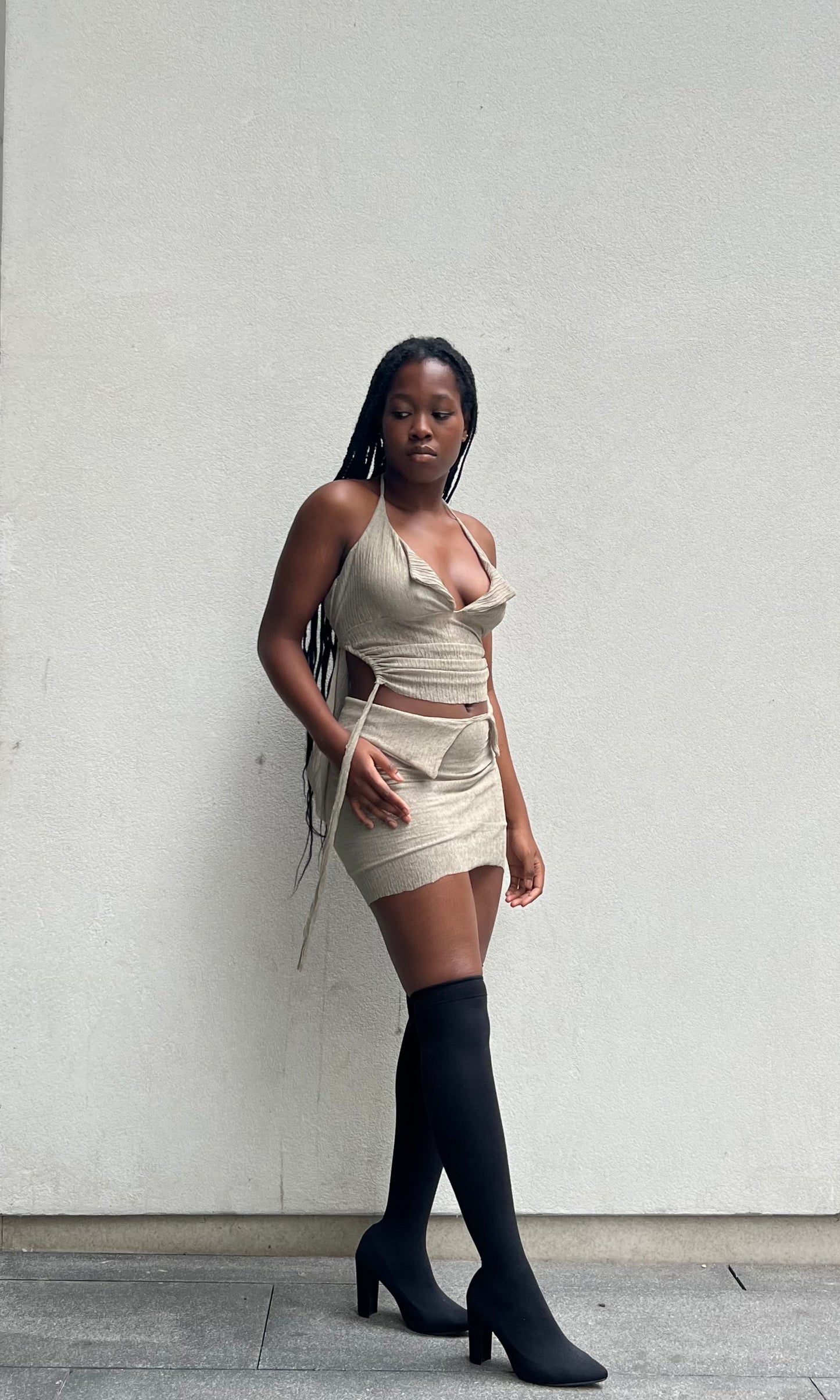 Sage Ruche Mini Skirt