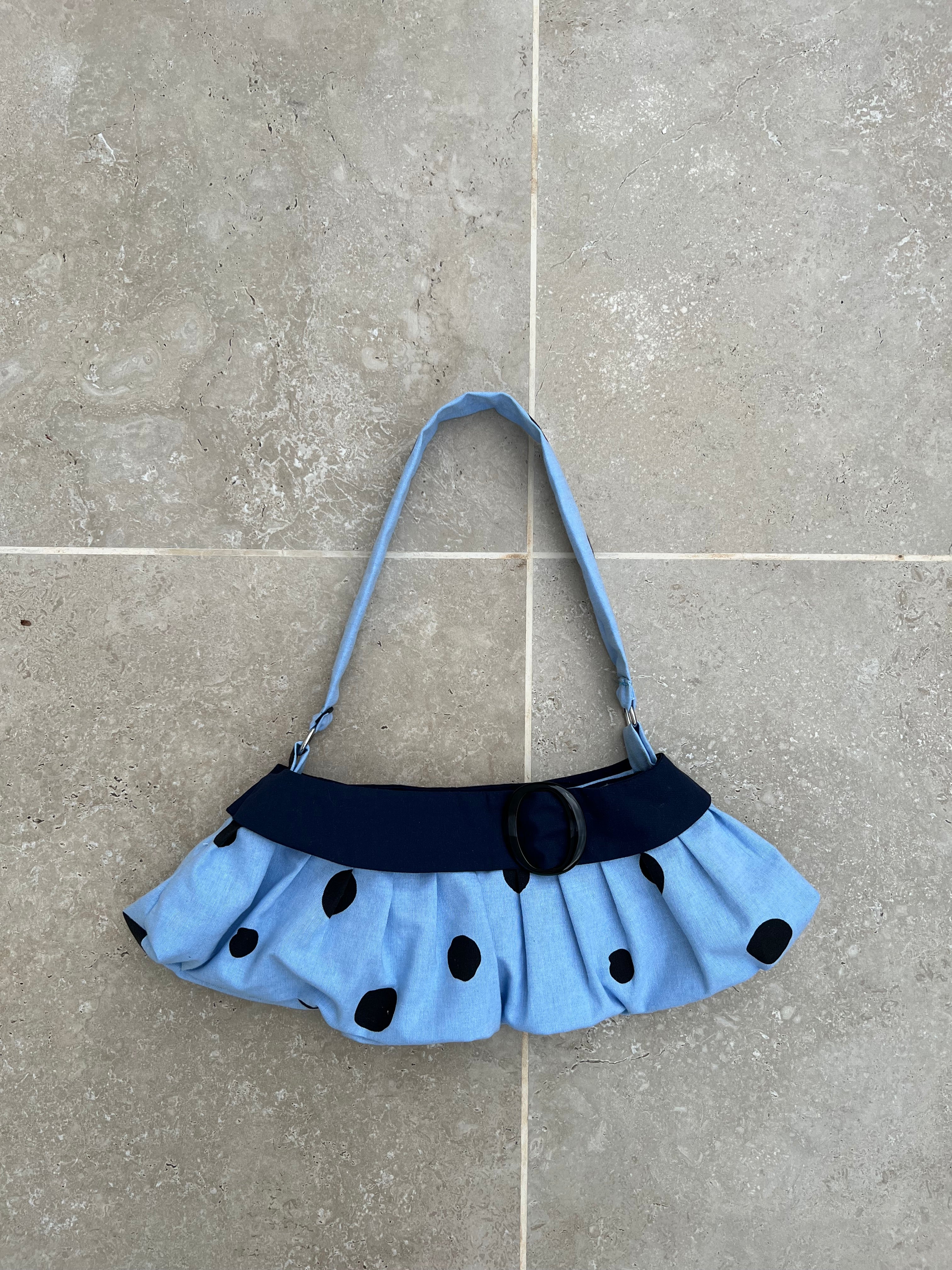 Light Blue and Black Polka Dot Purse