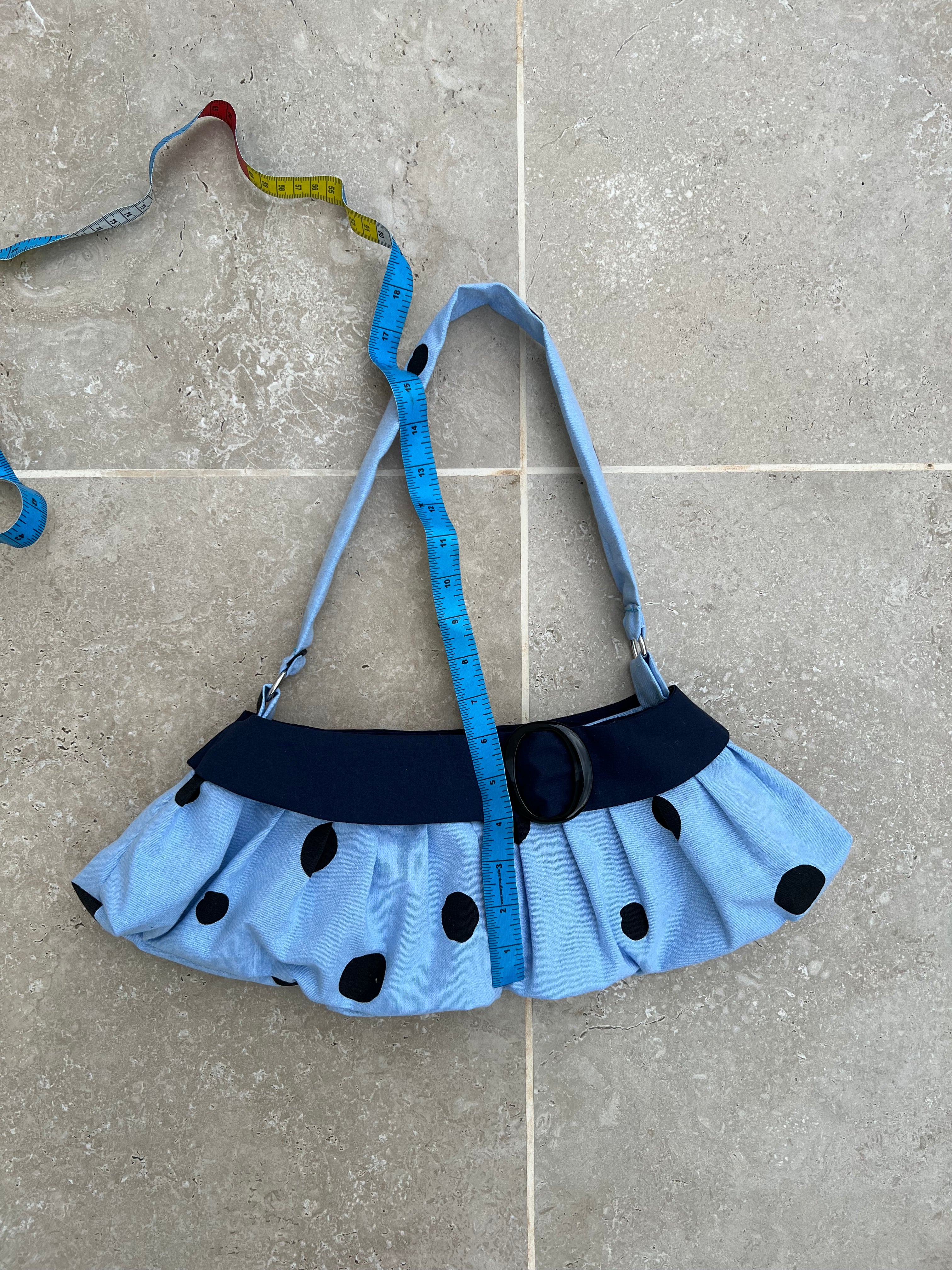 Light Blue and Black Polka Dot Purse