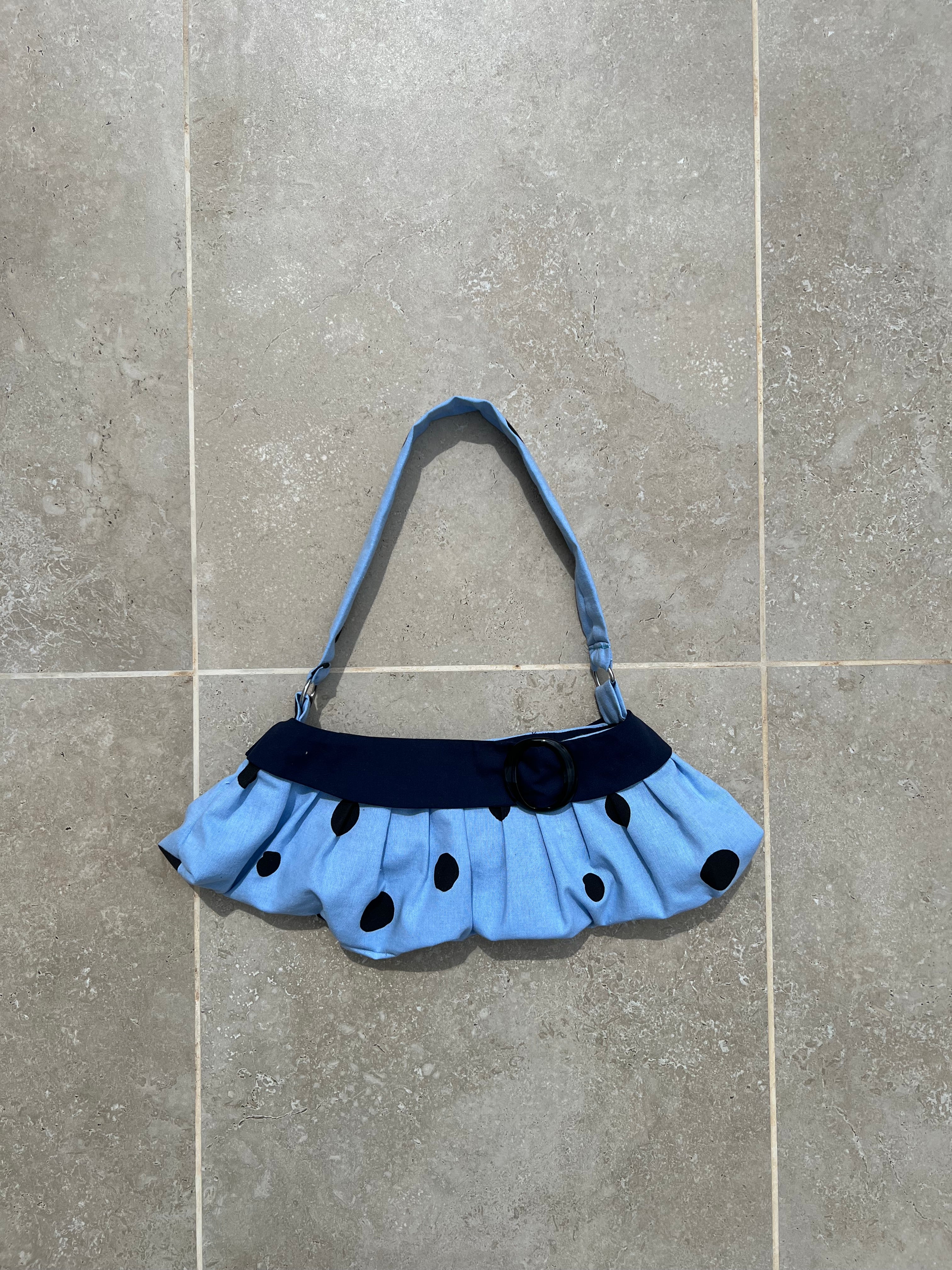 Light Blue and Black Polka Dot Purse