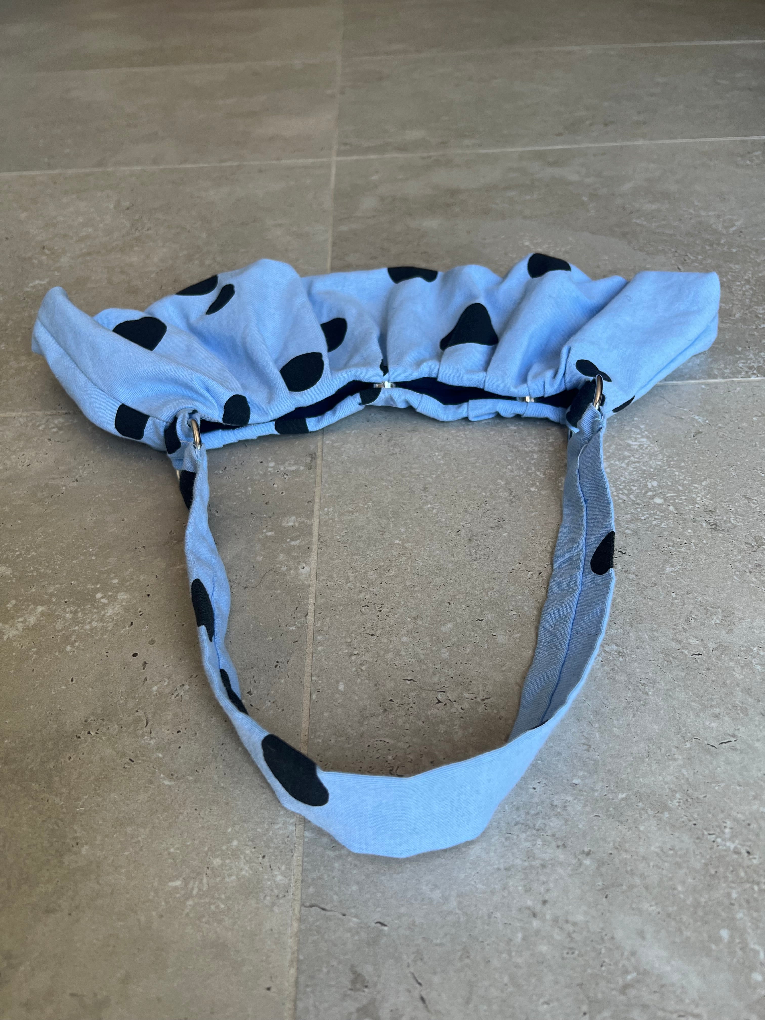 Light Blue and Black Polka Dot Pleated Bag