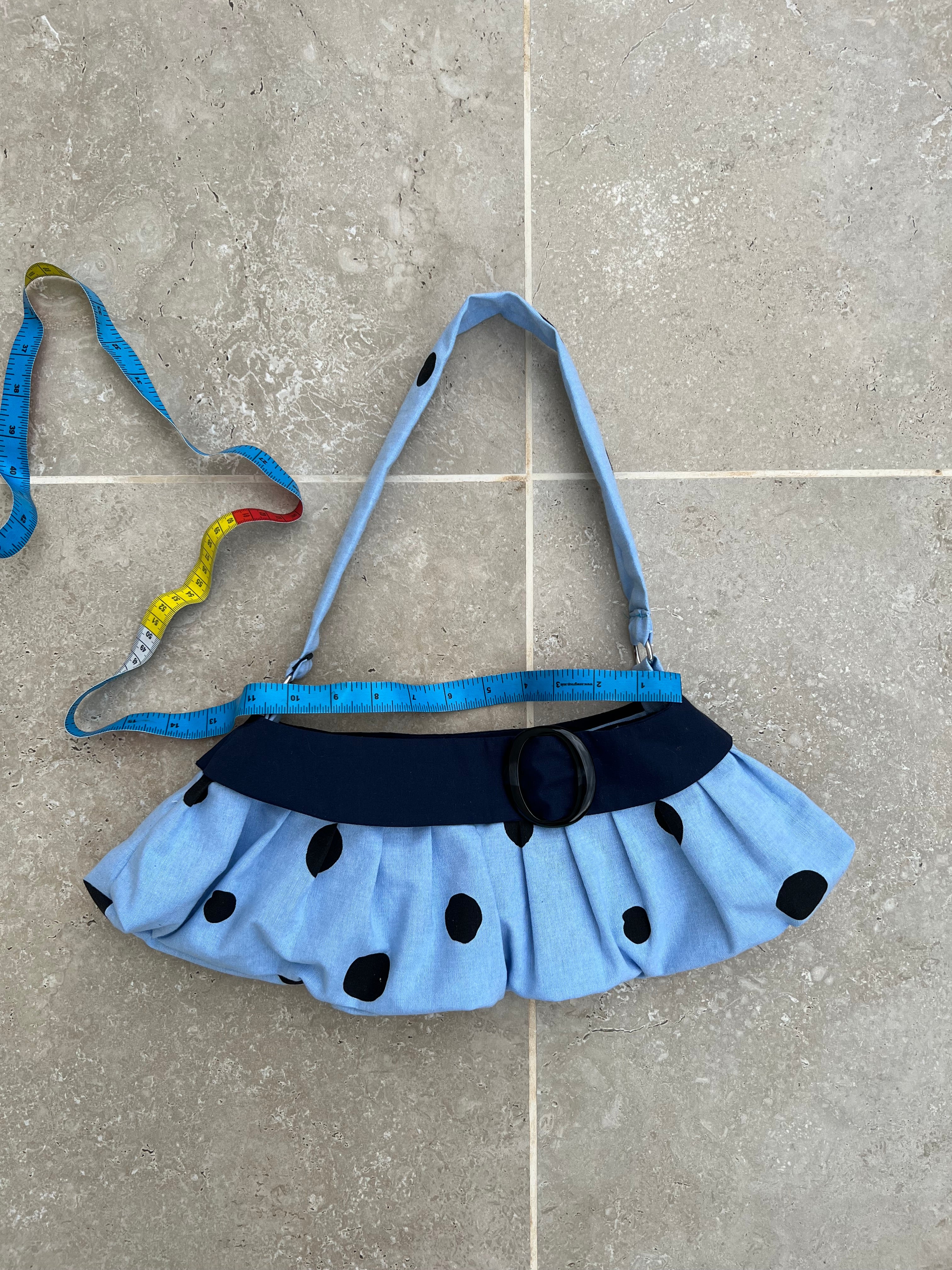 Light Blue and Black Polka Dot Purse