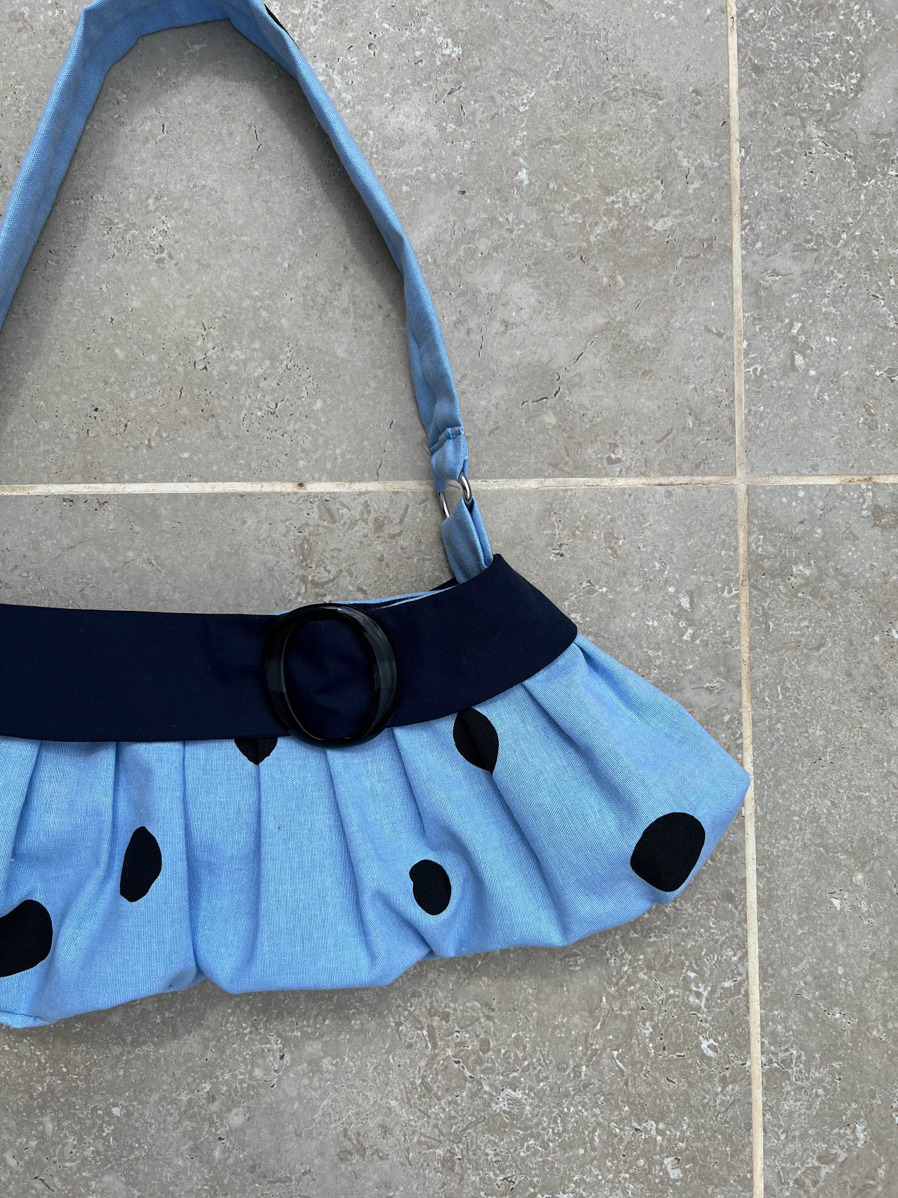 Light Blue and Black Polka Dot Purse