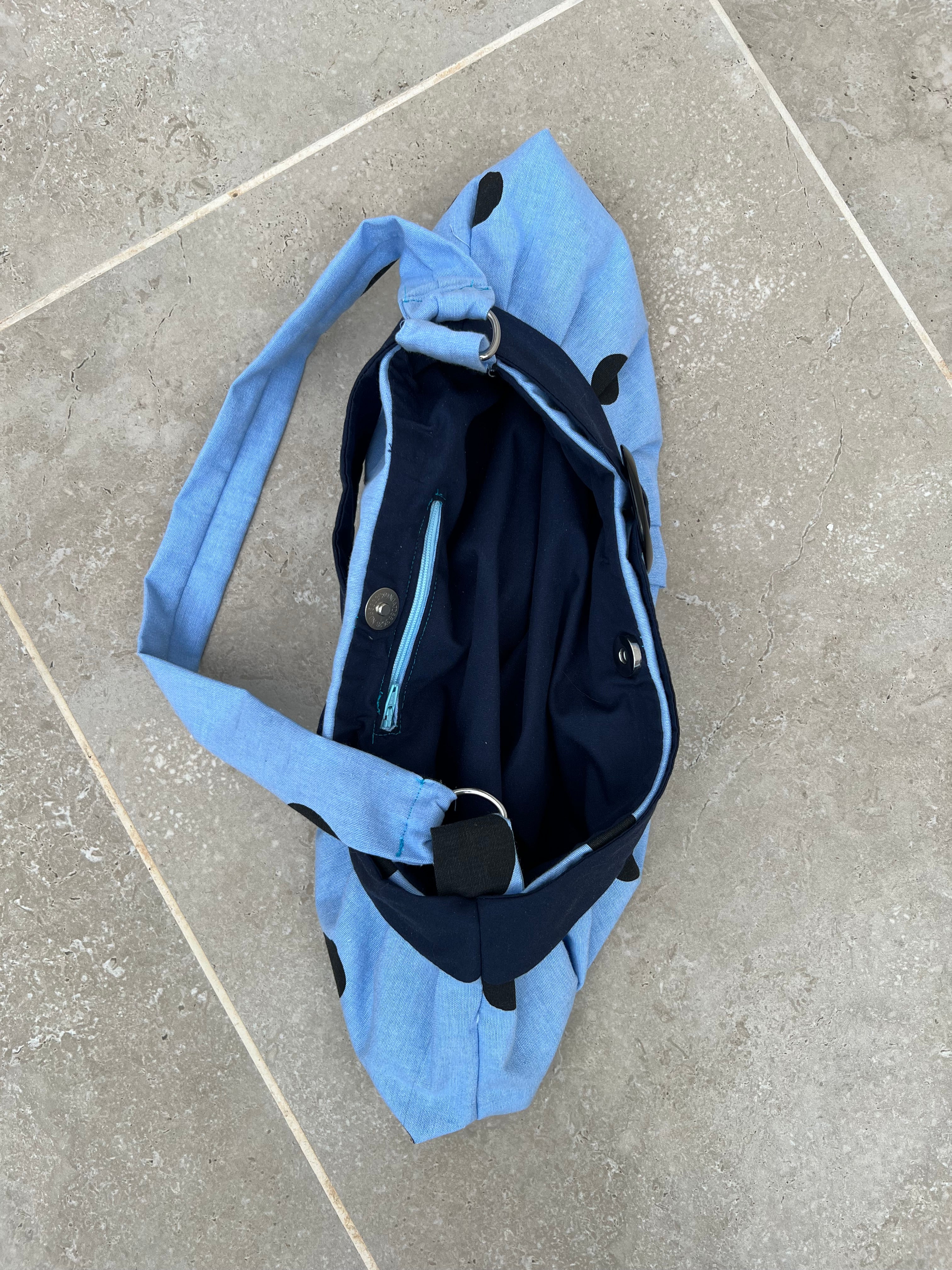 Light Blue and Black Polka Dot Purse