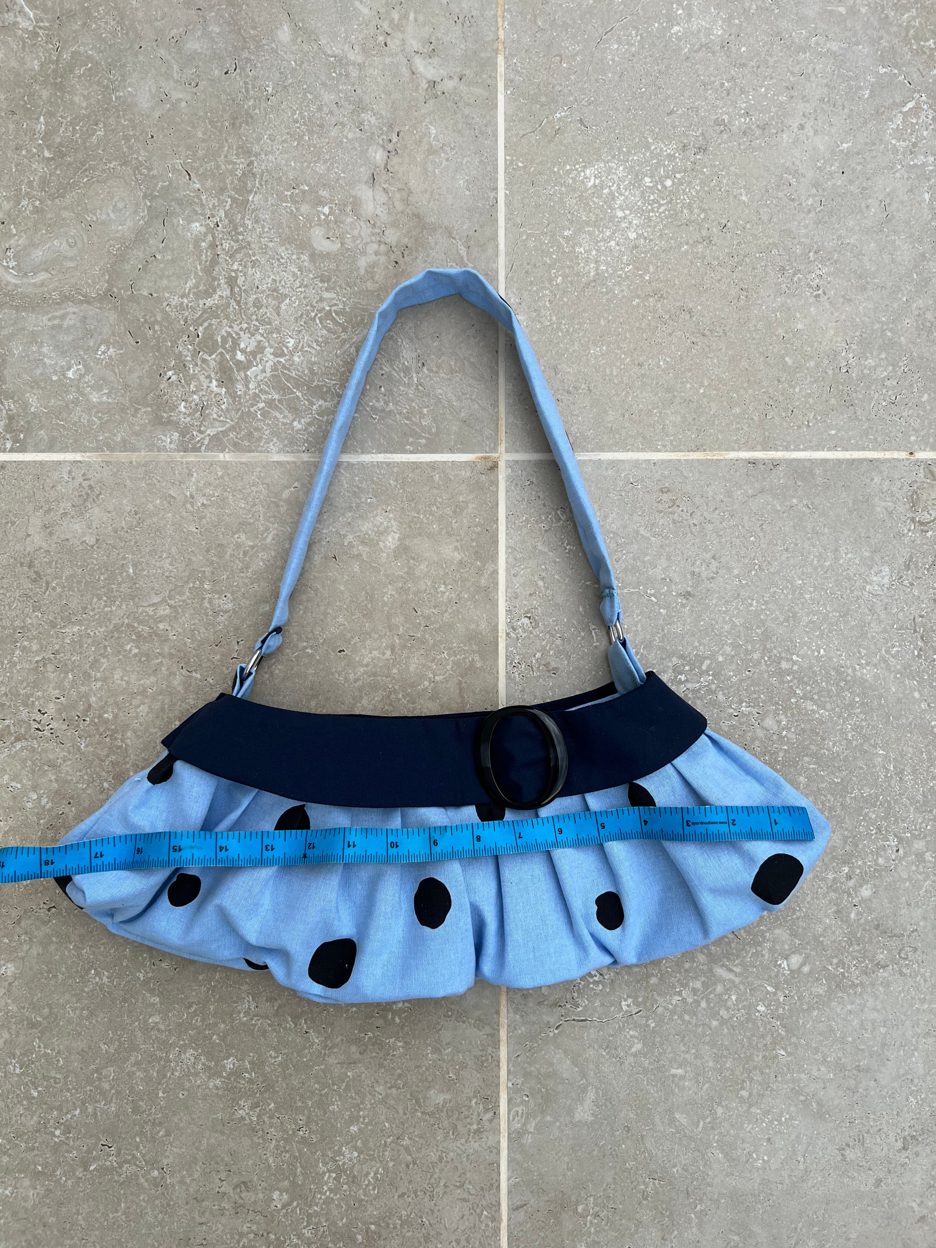 Light Blue and Black Polka Dot Purse